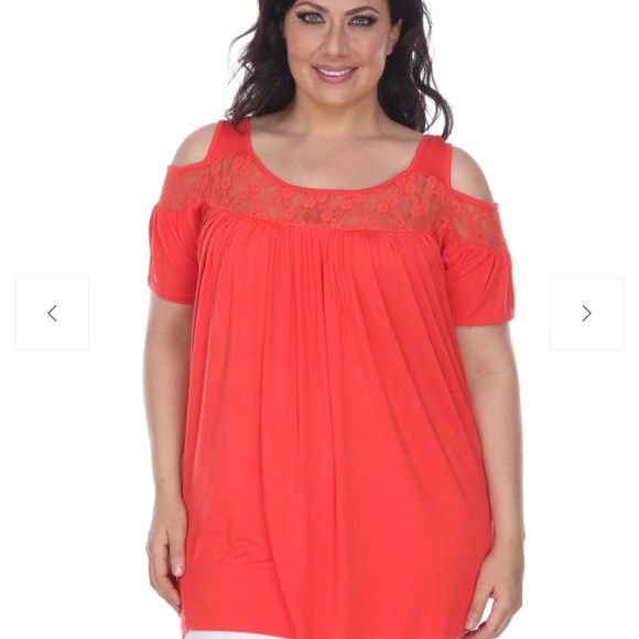 White Mark Tops - White Mark Orange Red Cut Out Short Sleeve‎ Blouse 1XL